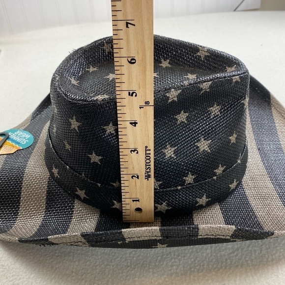 USA Flag Design Cowboy Hat Khaki and Dark Gray‎ Stripes and Stars One Size - Picture 10 of 16